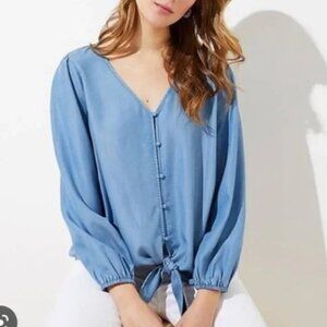 Loft Chambray Tie-Front Top Size Medium